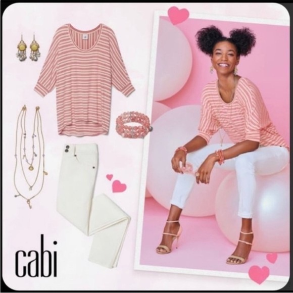 CABI 5750 Tickled Tee Summer Stripe Pink Shirt Top Size XS Dolman Comfy Soft - Picture 8 of 8